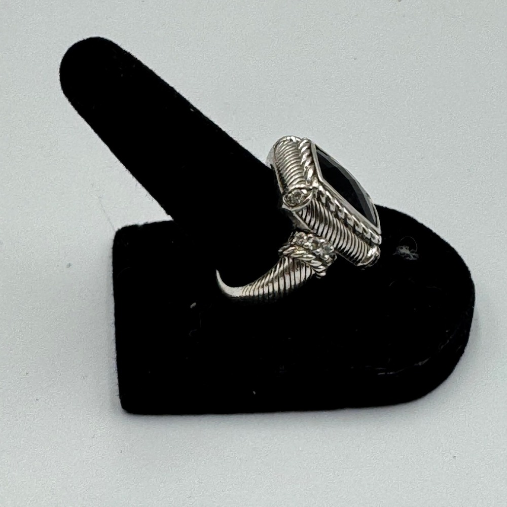Judith Ripka Sterling Silver Black Onyx Textured Rope Statement Ring Size 7.5 - Picture 3 of 7